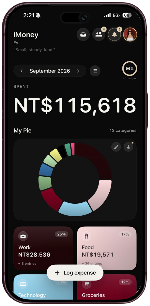 iMoney — home screen